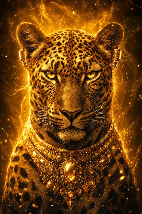 Brangakmeniais puoštas leopardas